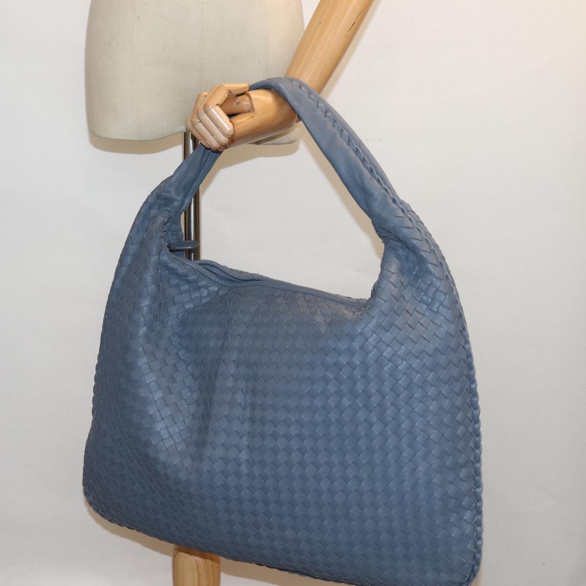 BOTTEGA VENETA INTRECCIATO Hobo Shoulder Bag Leather Blue Auth yk13498