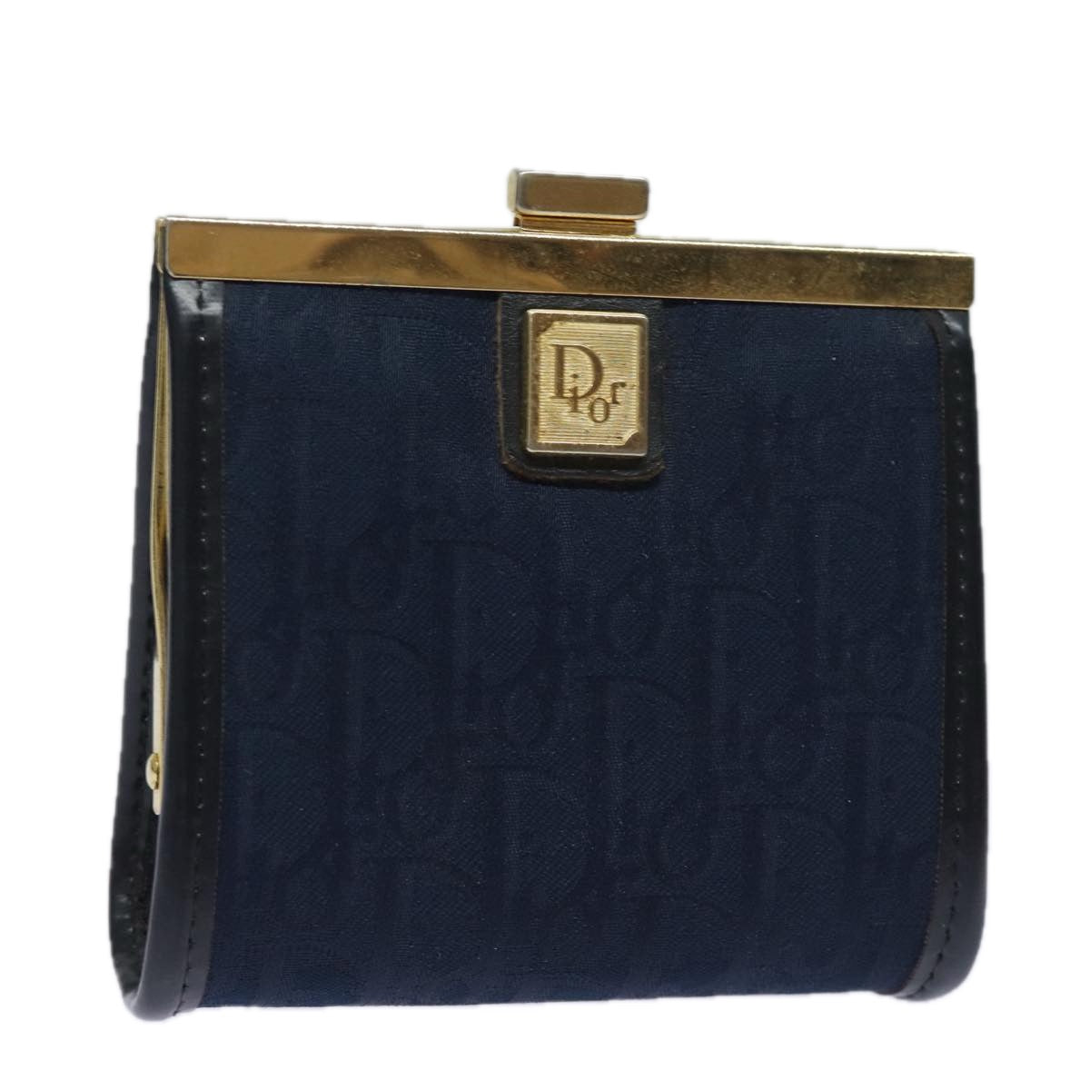 Christian Dior Trotter Canvas Gamaguchi Coin Purse Navy Auth yk13524