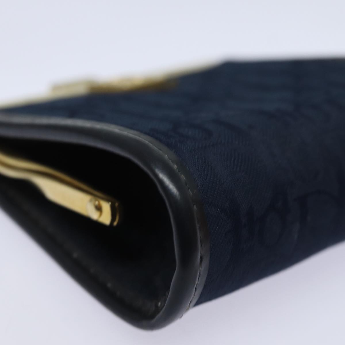 Christian Dior Trotter Canvas Gamaguchi Coin Purse Navy Auth yk13524