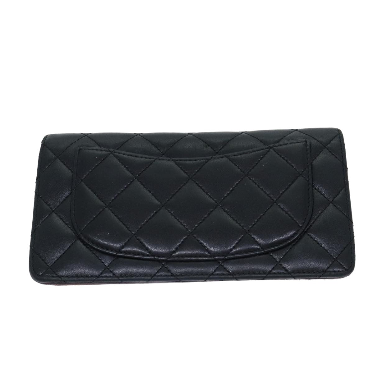 CHANEL Matelasse Long Wallet Lamb Skin Black CC Auth yk13526