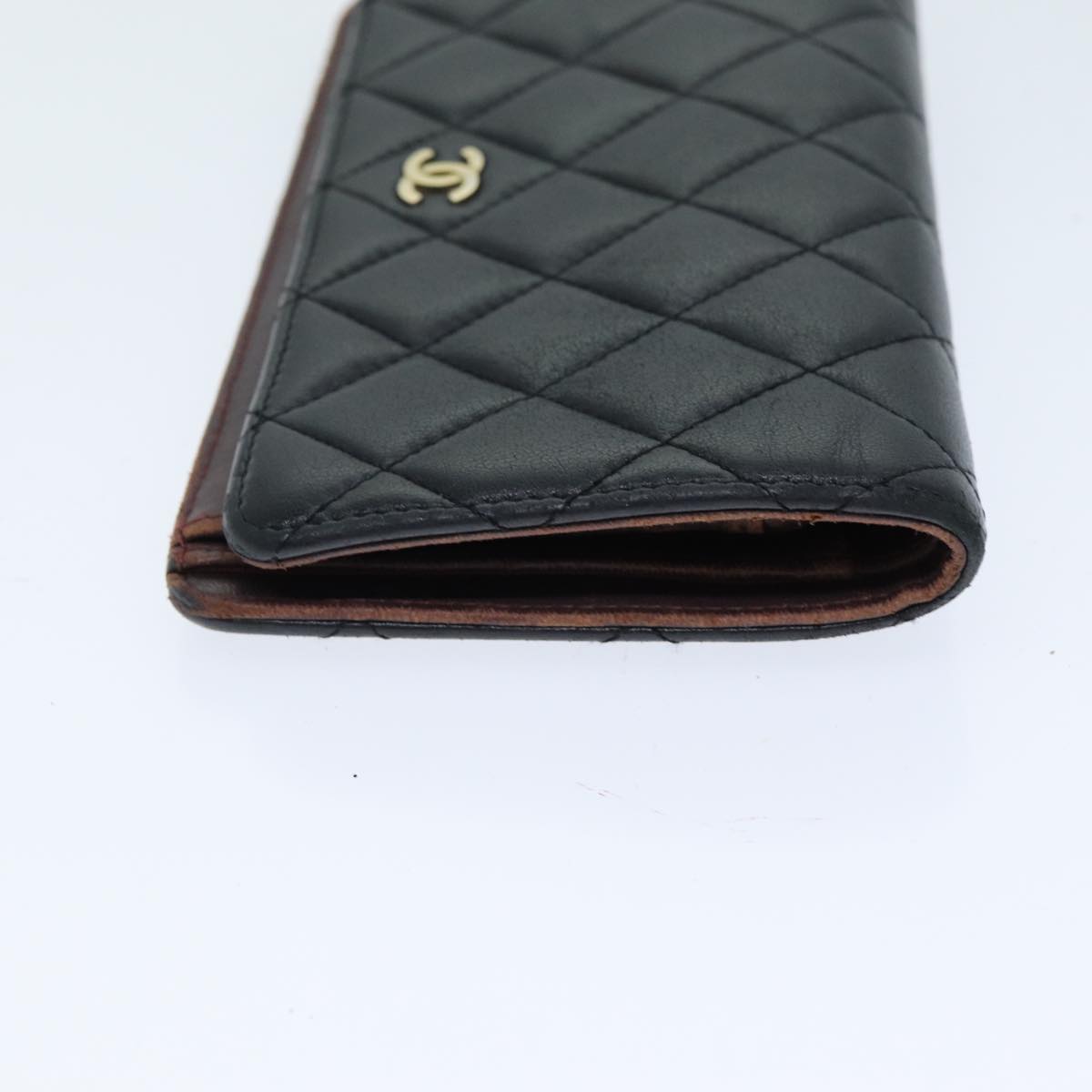 CHANEL Matelasse Long Wallet Lamb Skin Black CC Auth yk13526