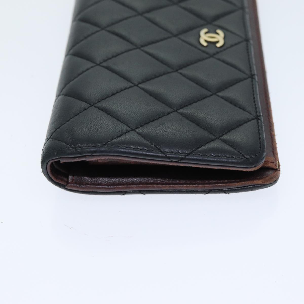 CHANEL Matelasse Long Wallet Lamb Skin Black CC Auth yk13526