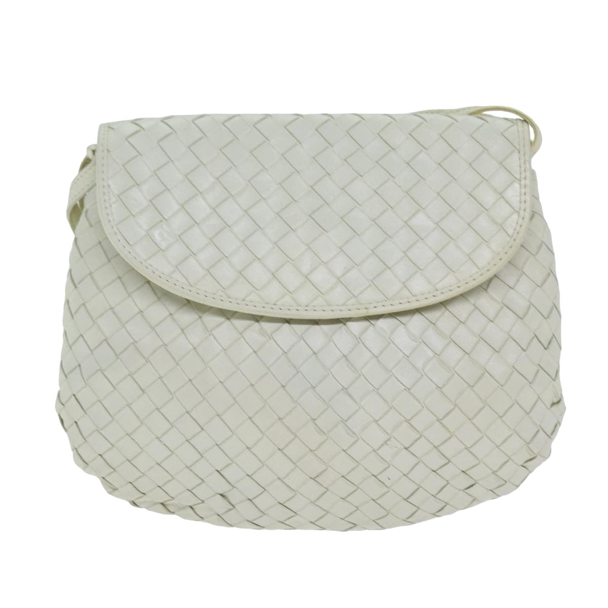 BOTTEGA VENETA INTRECCIATO Shoulder Bag Leather White Auth yk13588