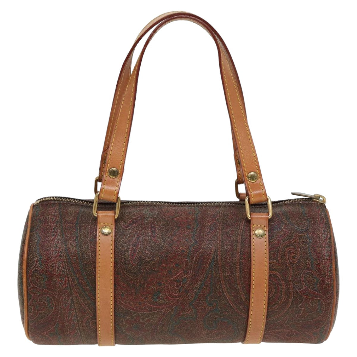 ETRO Paisley Hand Bag PVC Leather Brown Auth yk13636