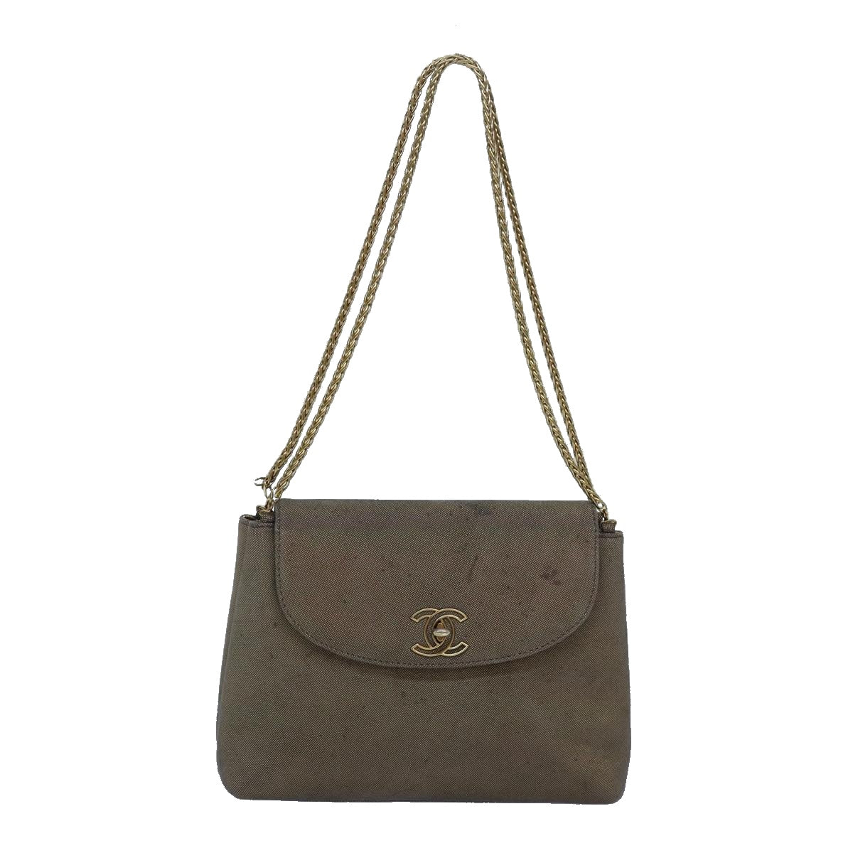 CHANEL Turn Lock Chain Hand Bag Suede Gold Tone CC Auth yk13693