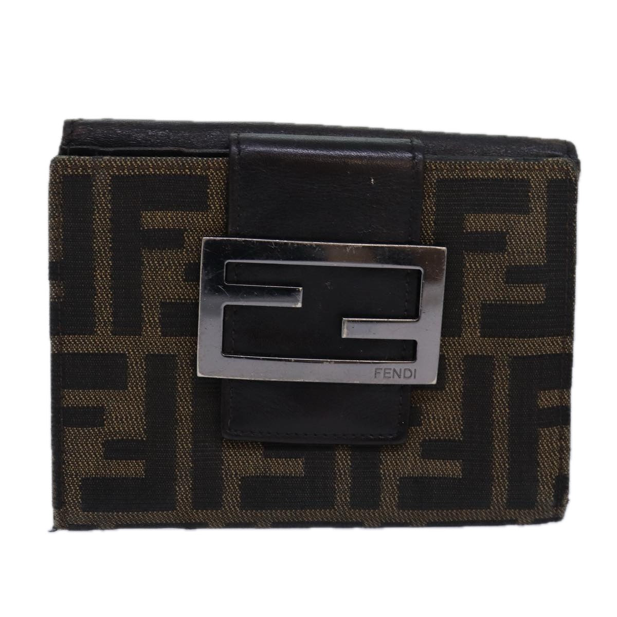 FENDI Zucca Canvas Wallet Black Brown Auth yk13745