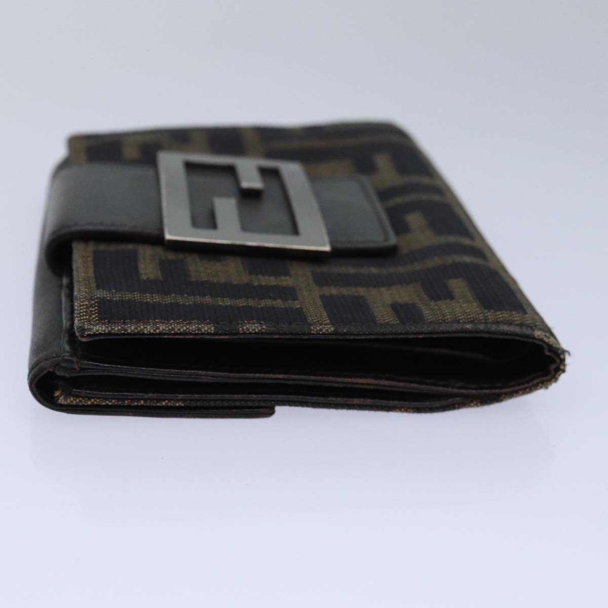 FENDI Zucca Canvas Wallet Black Brown Auth yk13745