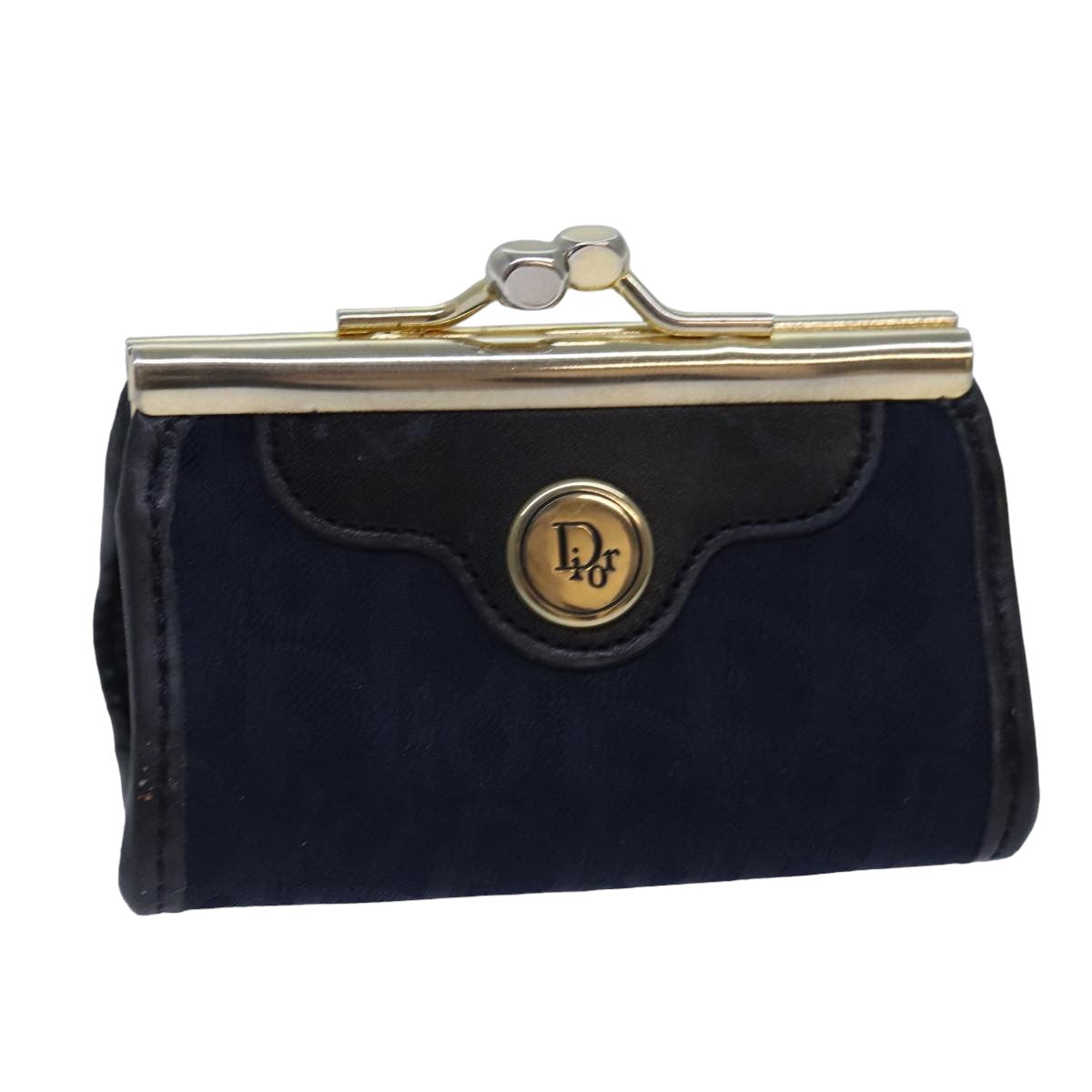 Christian Dior Trotter Canvas Gamaguchi Coin Purse Navy Auth yk13757