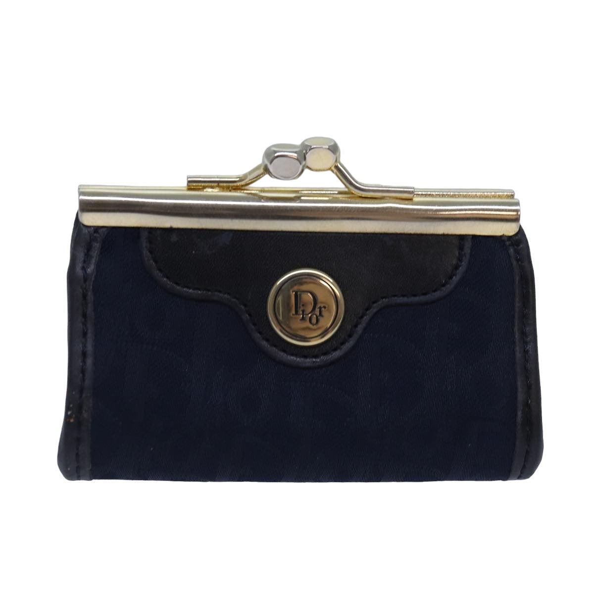 Christian Dior Trotter Canvas Gamaguchi Coin Purse Navy Auth yk13757