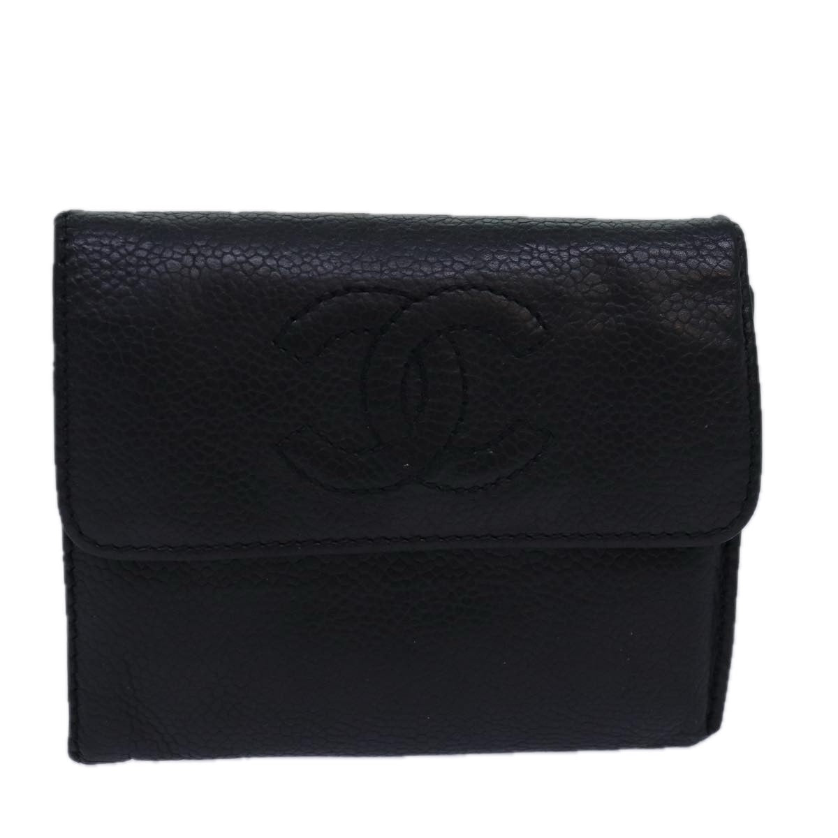 CHANEL COCO Mark Wallet Caviar Skin Black CC Auth yk13769