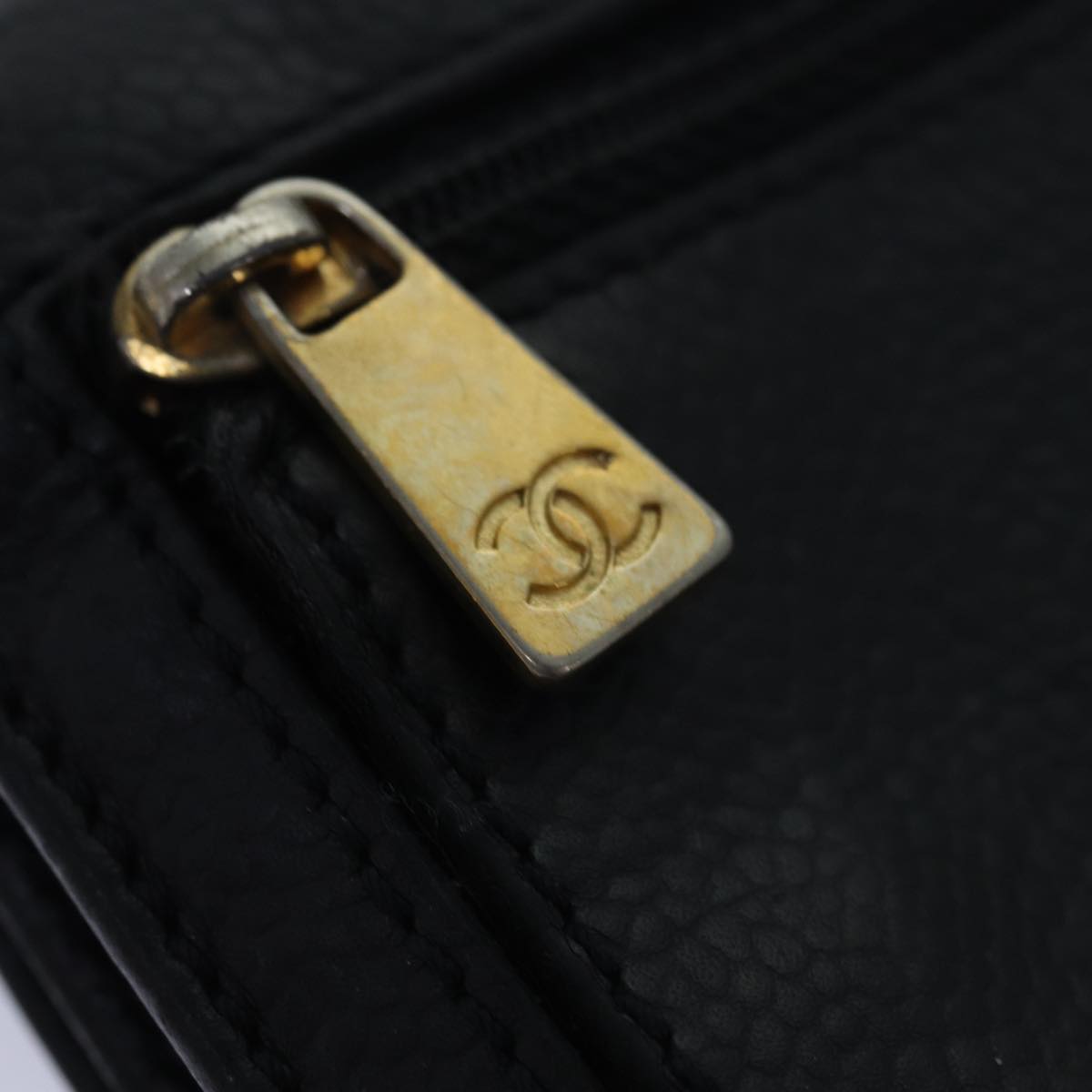 CHANEL COCO Mark Wallet Caviar Skin Black CC Auth yk13769