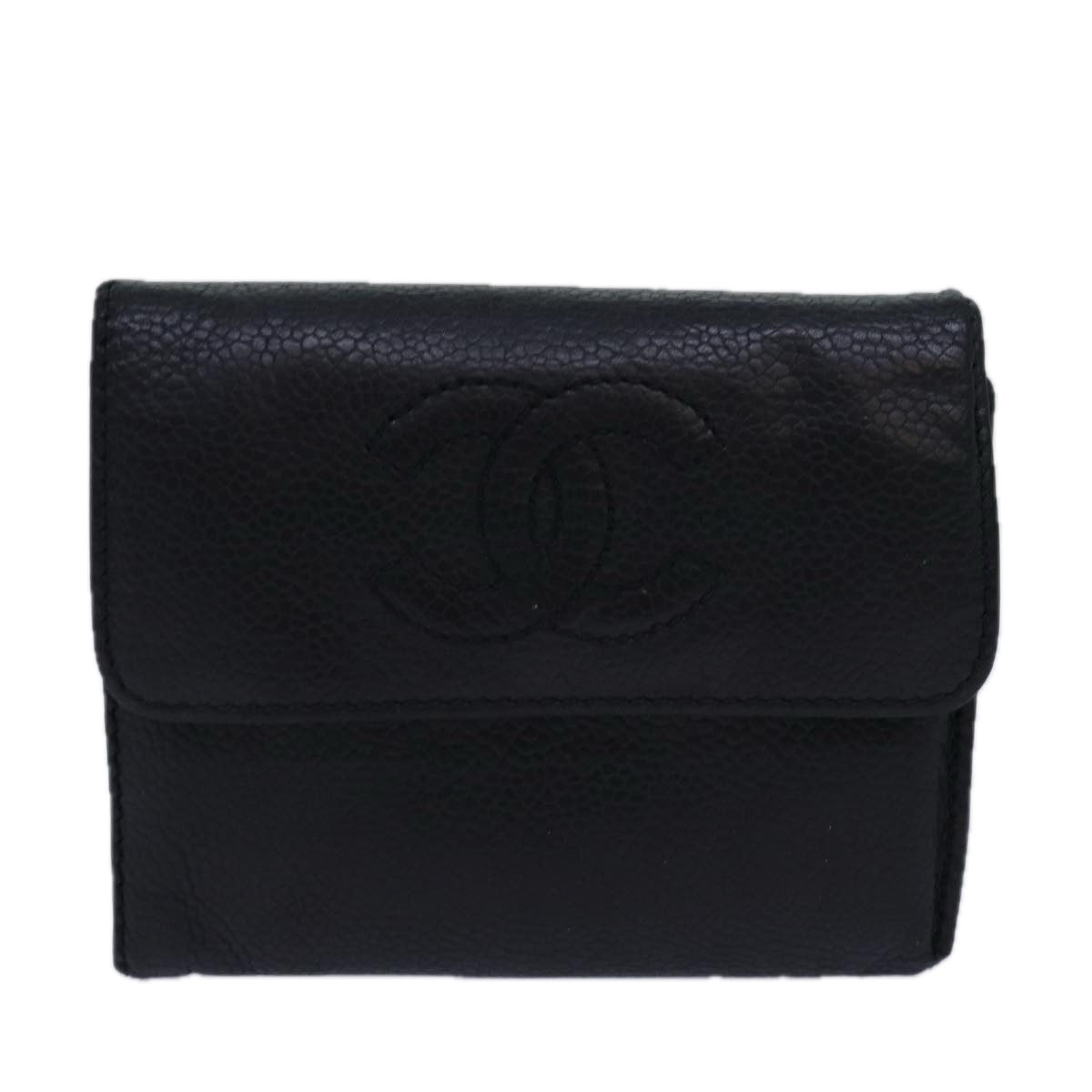 CHANEL COCO Mark Wallet Caviar Skin Black CC Auth yk13769