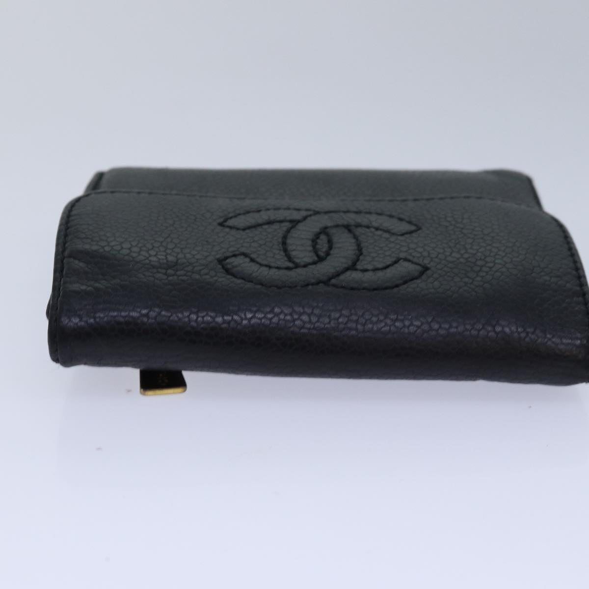 CHANEL COCO Mark Wallet Caviar Skin Black CC Auth yk13769