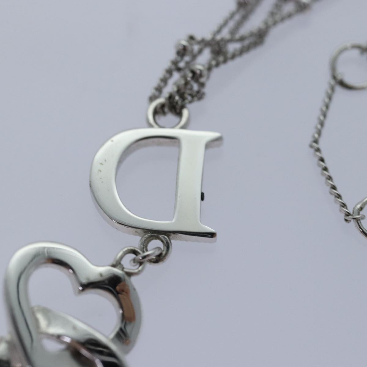 Christian Dior Heart Necklace metal Silver Auth yk13798