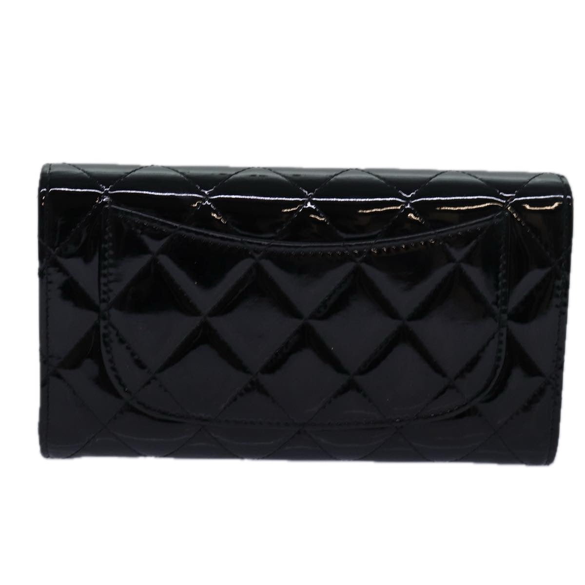 CHANEL Matelasse Long Wallet Enamel Black CC Auth yk13806A