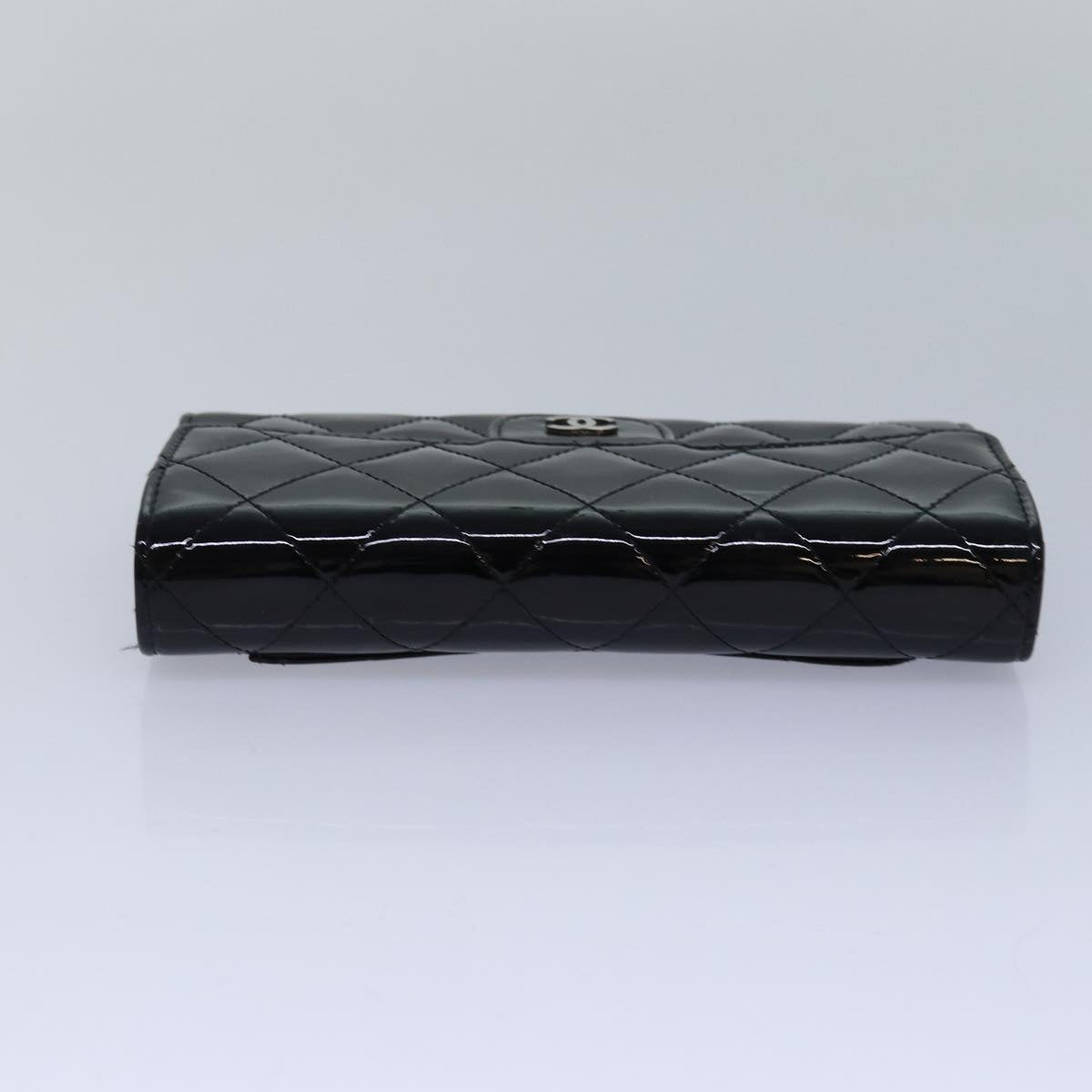 CHANEL Matelasse Long Wallet Enamel Black CC Auth yk13806A