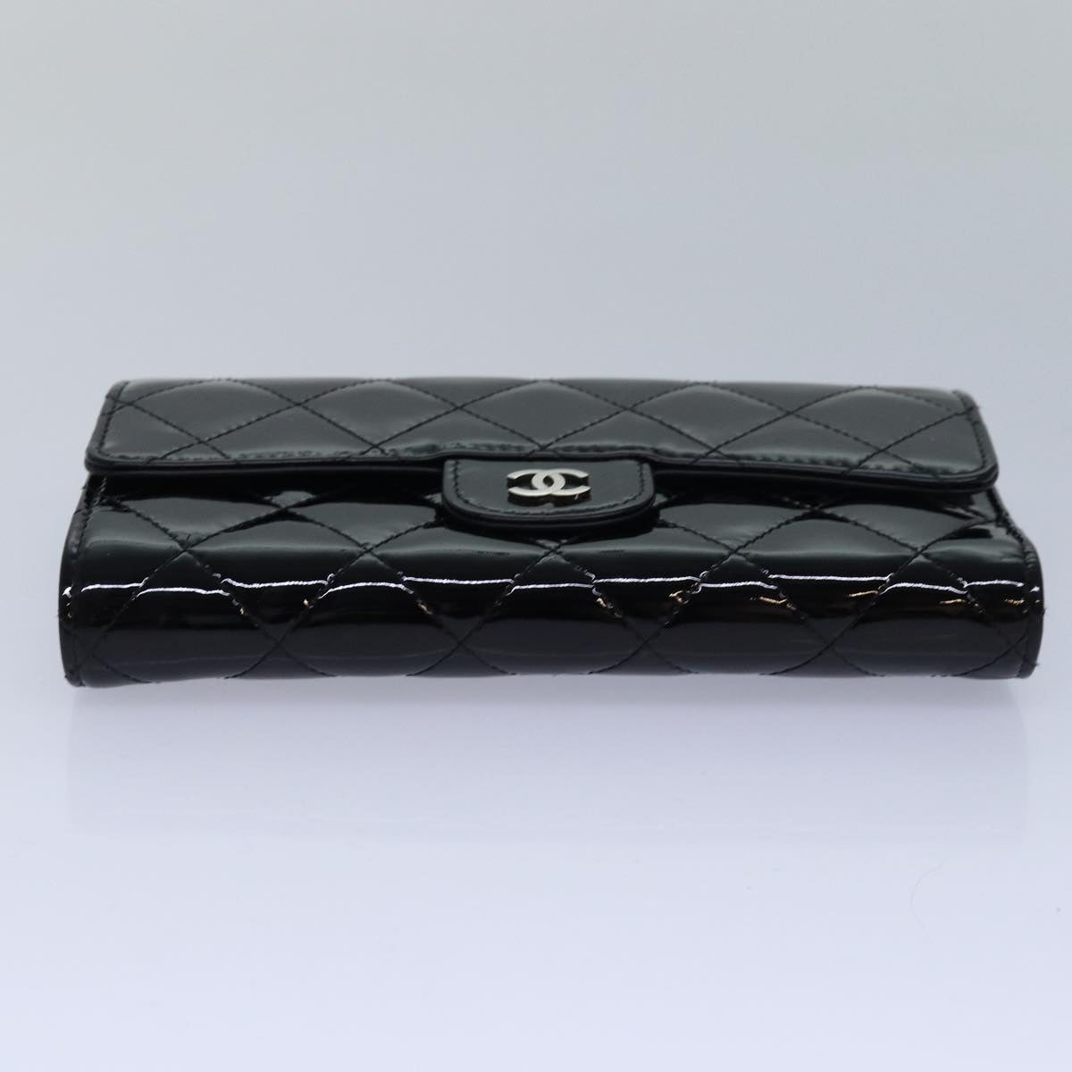 CHANEL Matelasse Long Wallet Enamel Black CC Auth yk13806A