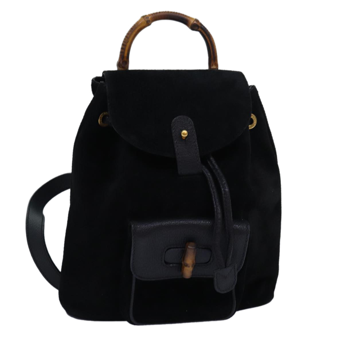 GUCCI Bamboo Backpack Suede Black 003 1956 0030 Auth yk13819