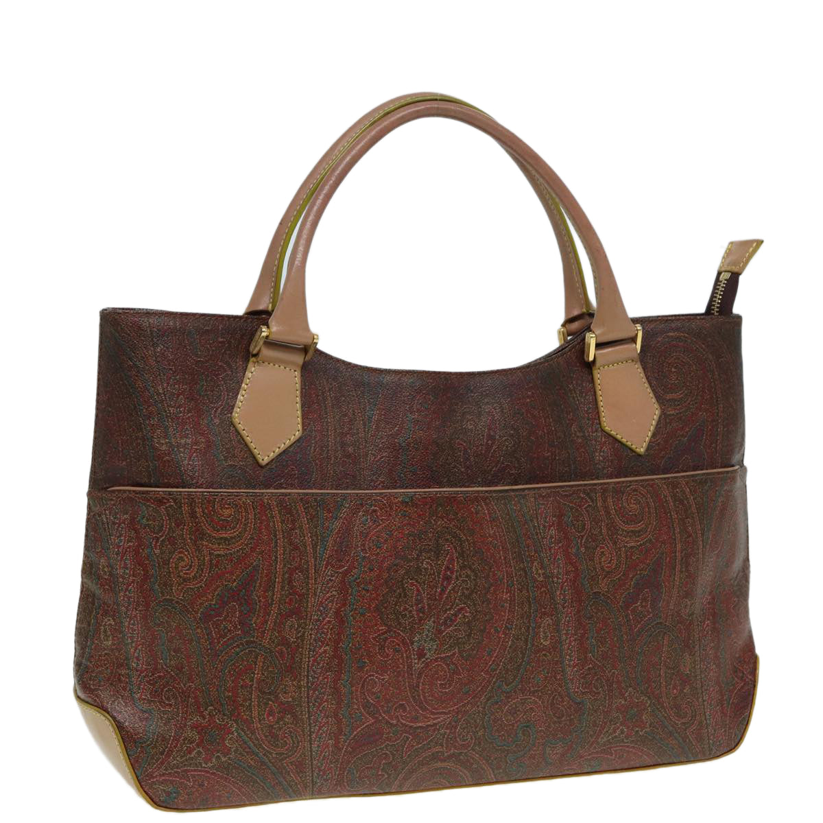 ETRO Paisley Hand Bag PVC Leather 2way Brown Auth yk13913