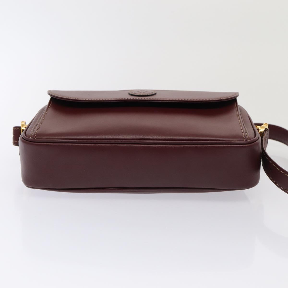 CARTIER Shoulder Bag Leather Wine Red Auth yk13920