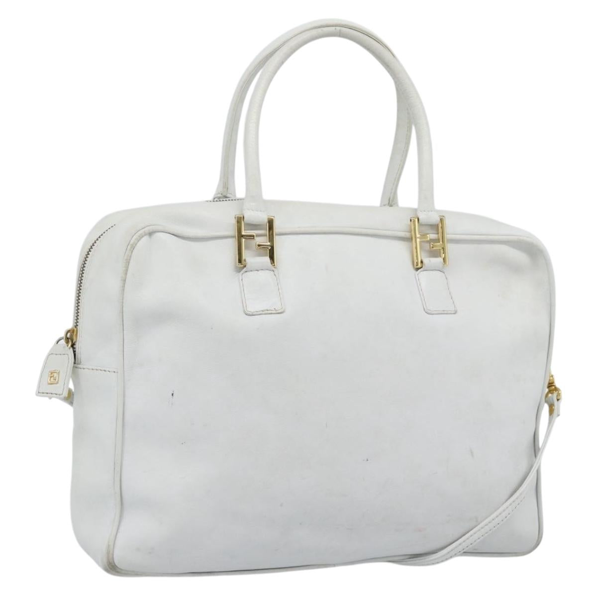 FENDI Hand Bag Leather 2way White Auth yk13942