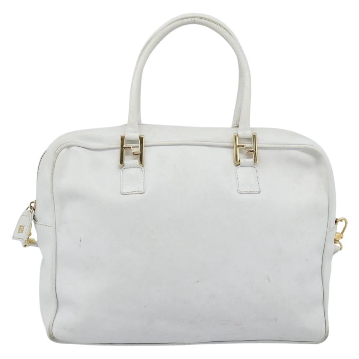 FENDI Hand Bag Leather 2way White Auth yk13942