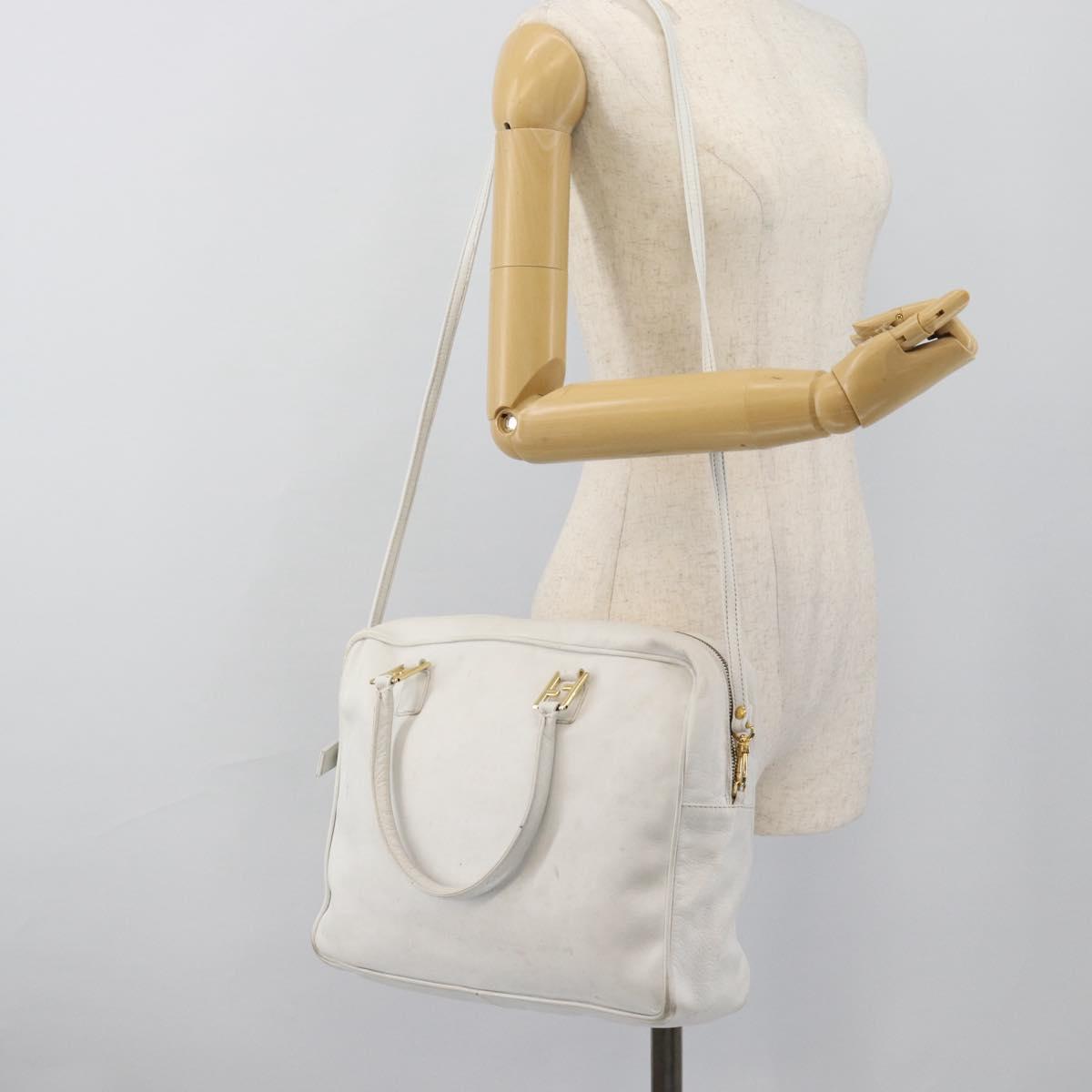 FENDI Hand Bag Leather 2way White Auth yk13942