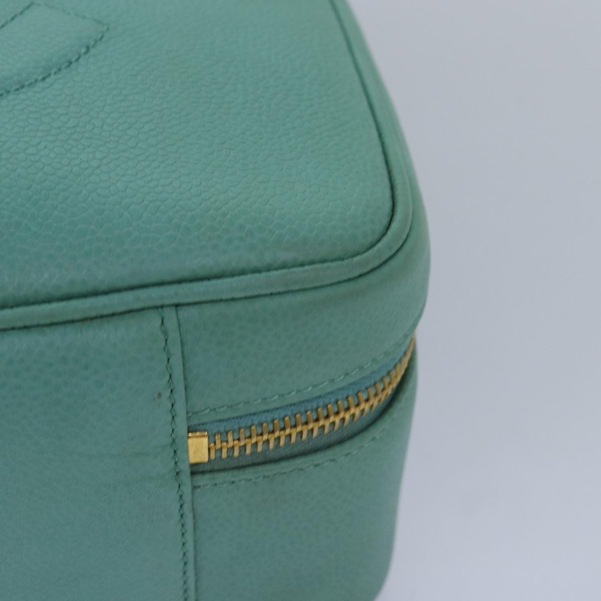 CHANEL Vanity COCO Mark Hand Bag Calf Skin Emerald Green CC Auth yk13974AV