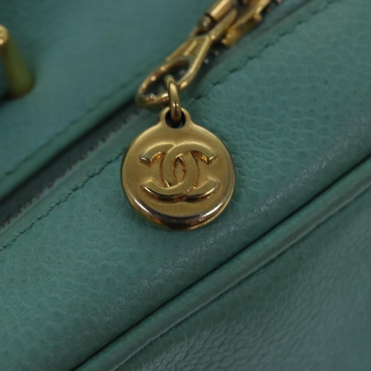 CHANEL Vanity COCO Mark Hand Bag Calf Skin Emerald Green CC Auth yk13974AV