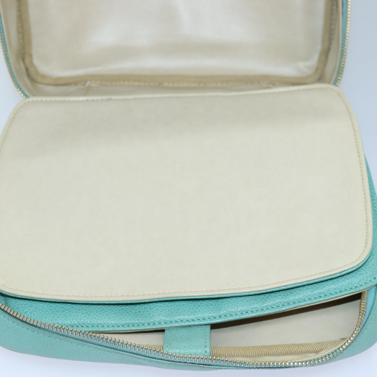 CHANEL Vanity COCO Mark Hand Bag Calf Skin Emerald Green CC Auth yk13974AV