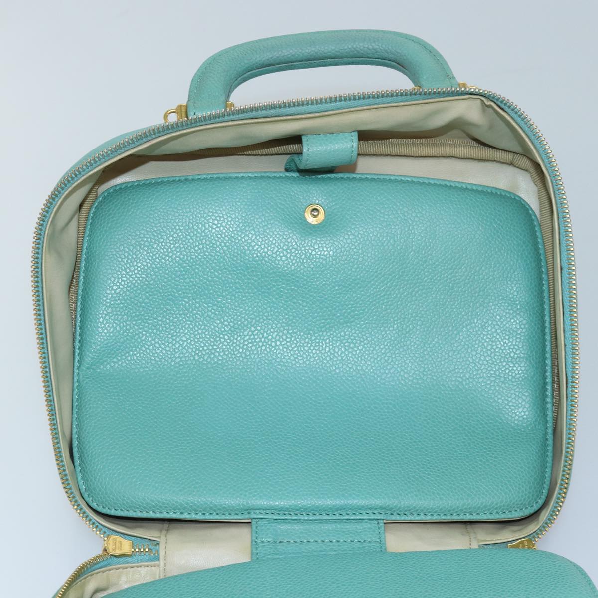 CHANEL Vanity COCO Mark Hand Bag Calf Skin Emerald Green CC Auth yk13974AV