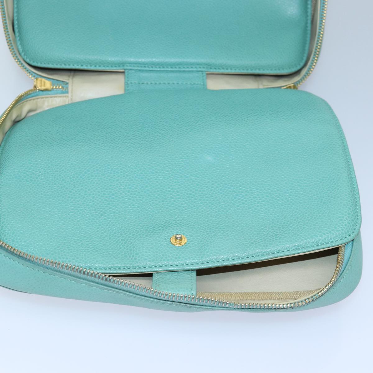 CHANEL Vanity COCO Mark Hand Bag Calf Skin Emerald Green CC Auth yk13974AV