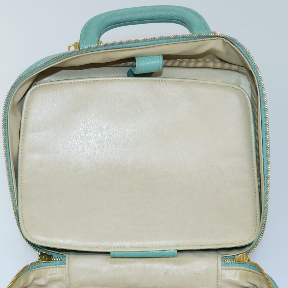 CHANEL Vanity COCO Mark Hand Bag Calf Skin Emerald Green CC Auth yk13974AV