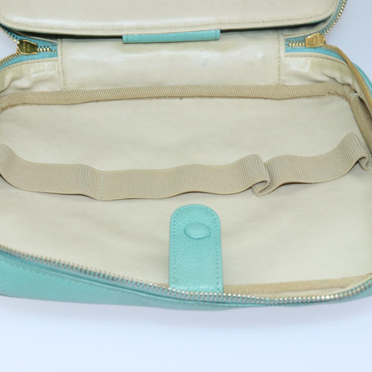 CHANEL Vanity COCO Mark Hand Bag Calf Skin Emerald Green CC Auth yk13974AV