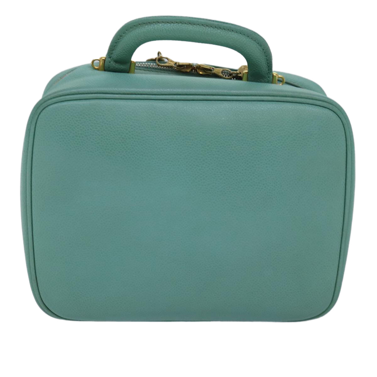 CHANEL Vanity COCO Mark Hand Bag Calf Skin Emerald Green CC Auth yk13974AV