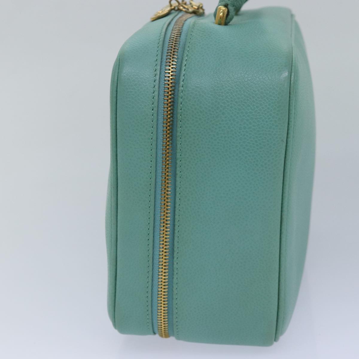 CHANEL Vanity COCO Mark Hand Bag Calf Skin Emerald Green CC Auth yk13974AV