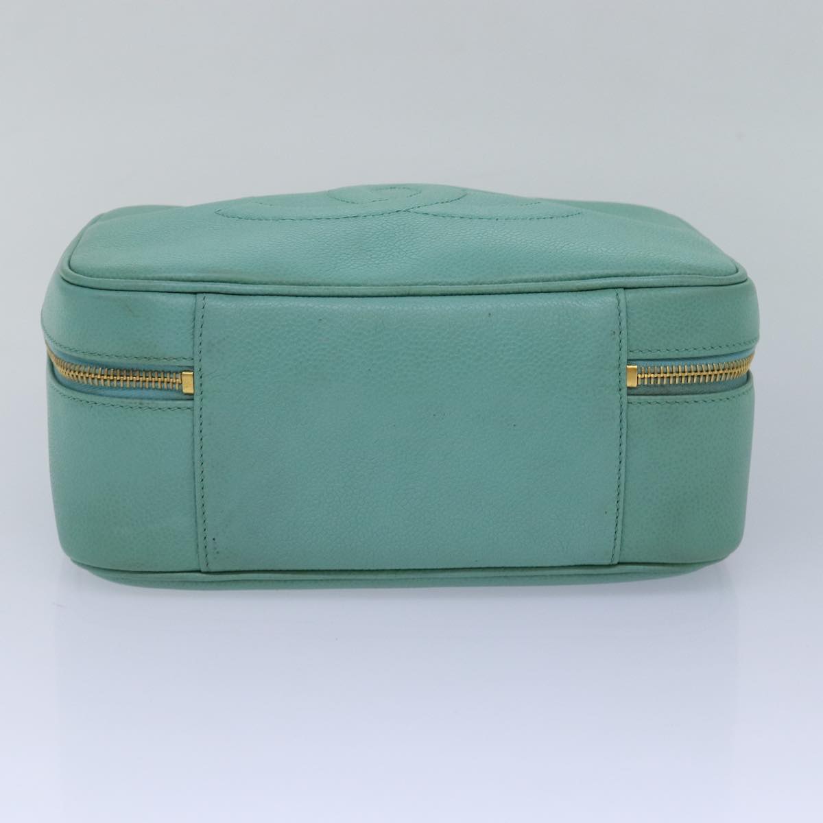 CHANEL Vanity COCO Mark Hand Bag Calf Skin Emerald Green CC Auth yk13974AV