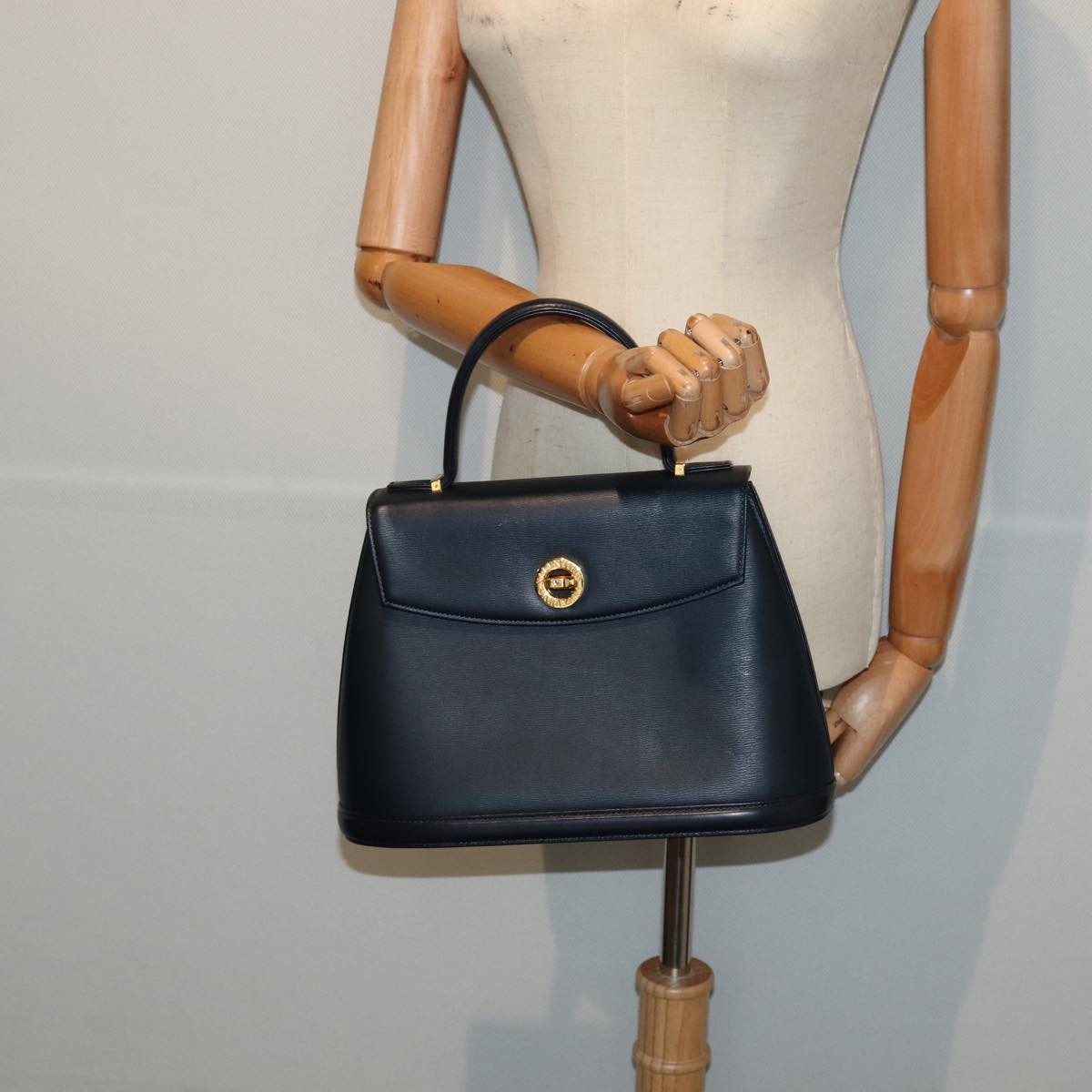 VALENTINO Hand Bag Leather Navy Auth yk13993