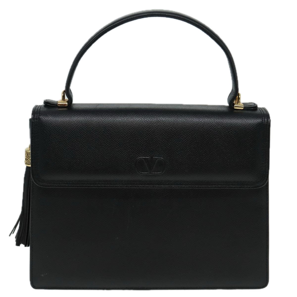 VALENTINO Hand Bag Leather Black Auth yk13995