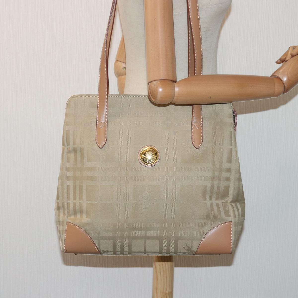 Burberrys Nova Check Shoulder Bag Canvas Beige Auth yk13997