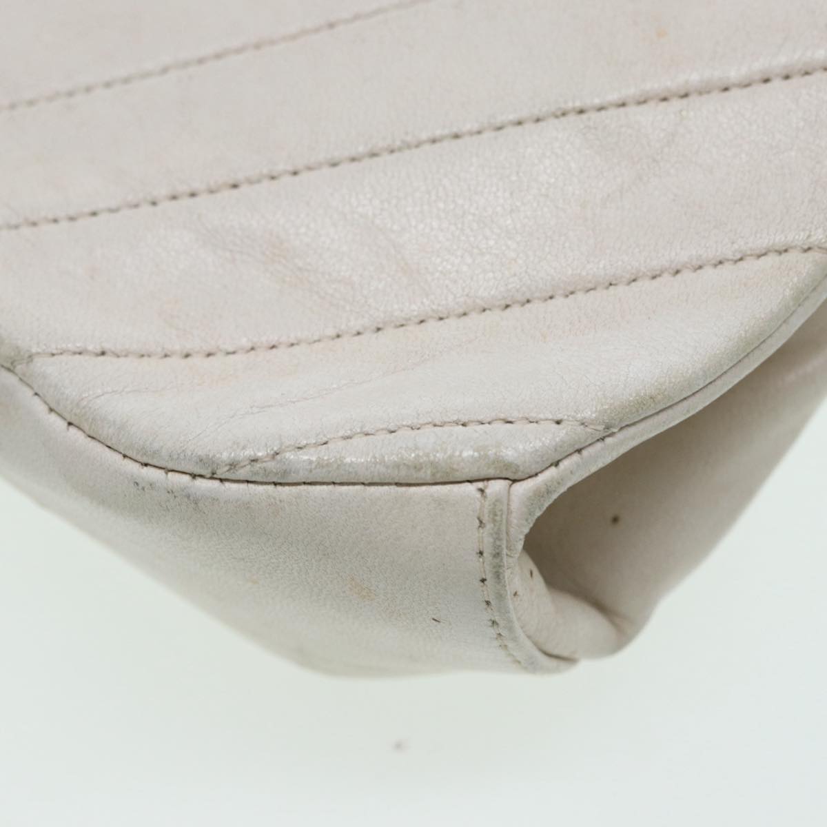 CHANEL V Stitch Chain Hand Bag Leather White CC Auth yk14103