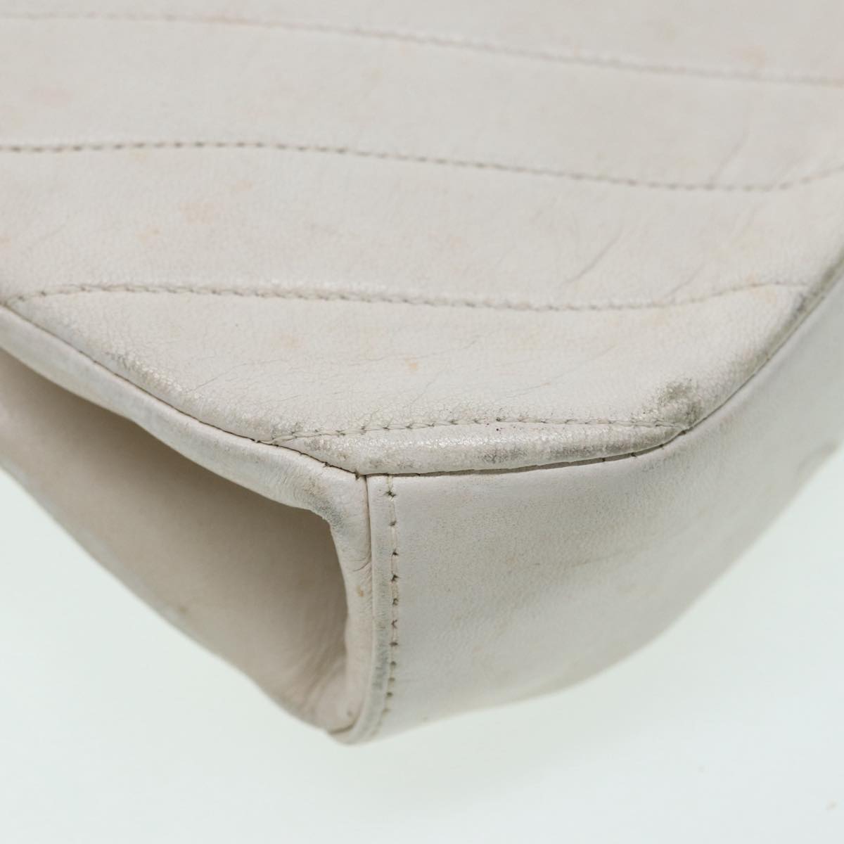 CHANEL V Stitch Chain Hand Bag Leather White CC Auth yk14103