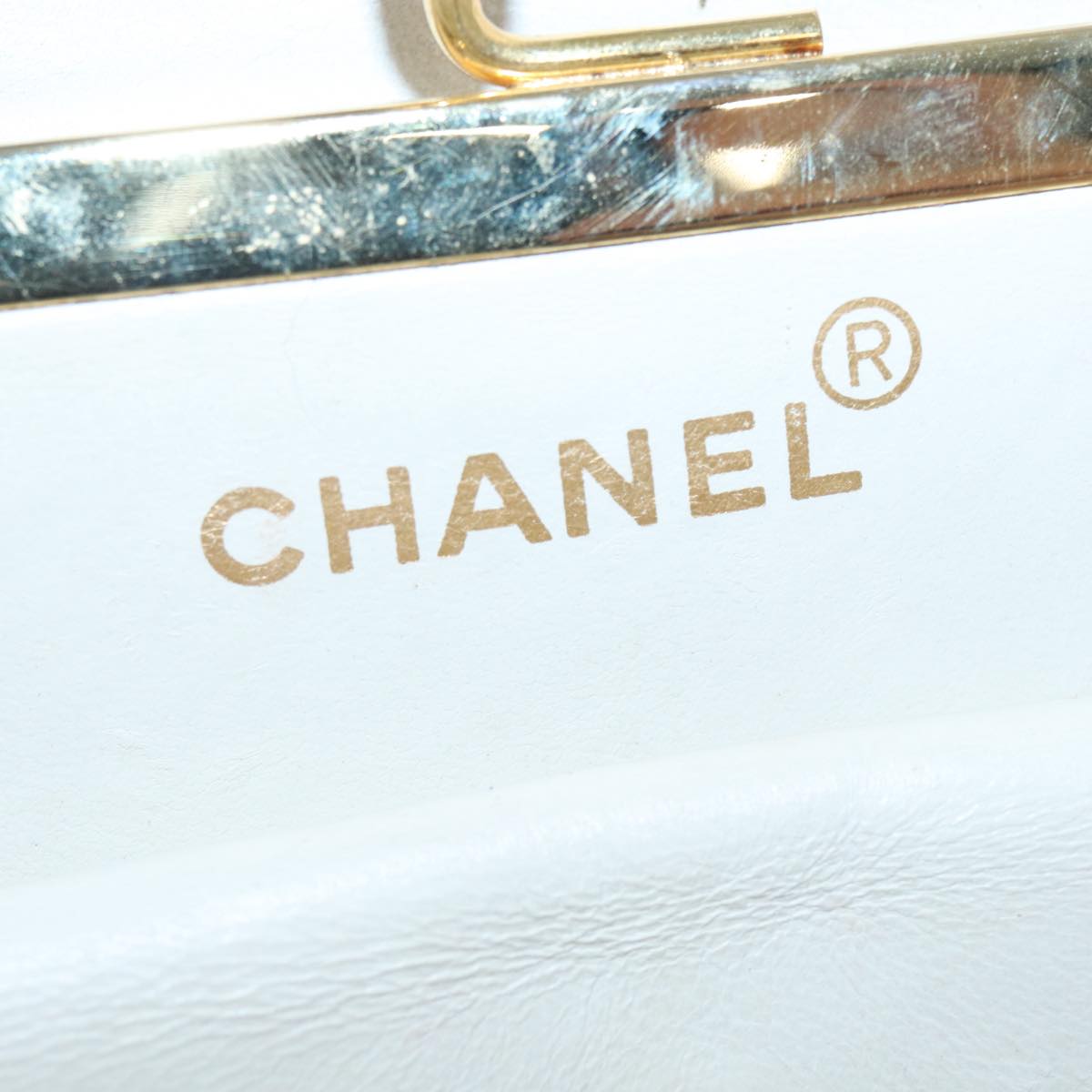 CHANEL V Stitch Chain Hand Bag Leather White CC Auth yk14103