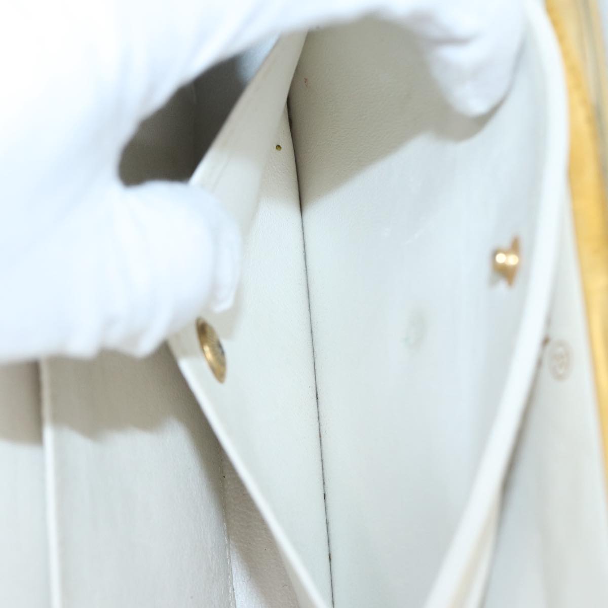 CHANEL V Stitch Chain Hand Bag Leather White CC Auth yk14103