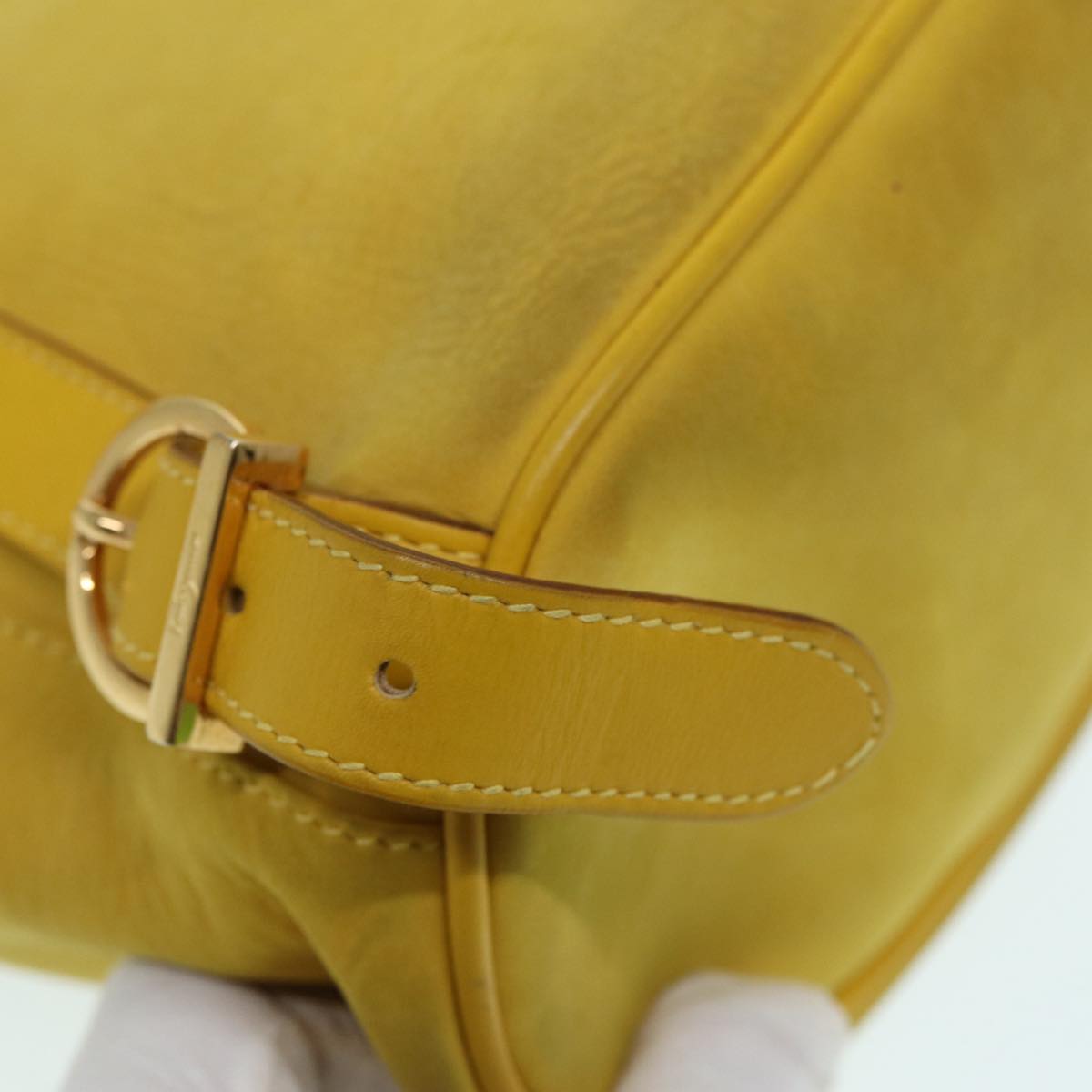 Salvatore Ferragamo Gancini Backpack Suede Yellow Gold Auth yk14203