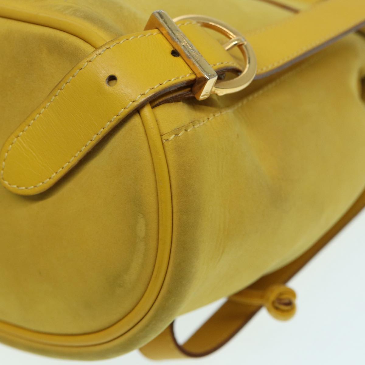 Salvatore Ferragamo Gancini Backpack Suede Yellow Gold Auth yk14203