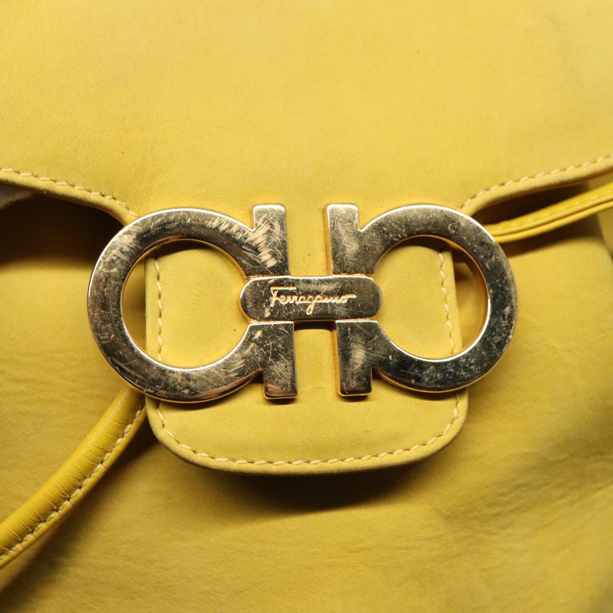 Salvatore Ferragamo Gancini Backpack Suede Yellow Gold Auth yk14203