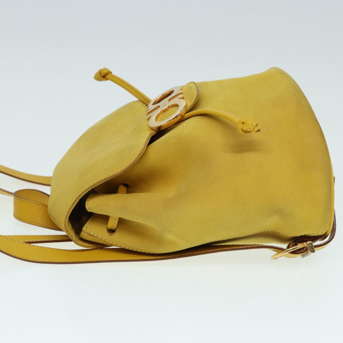Salvatore Ferragamo Gancini Backpack Suede Yellow Gold Auth yk14203