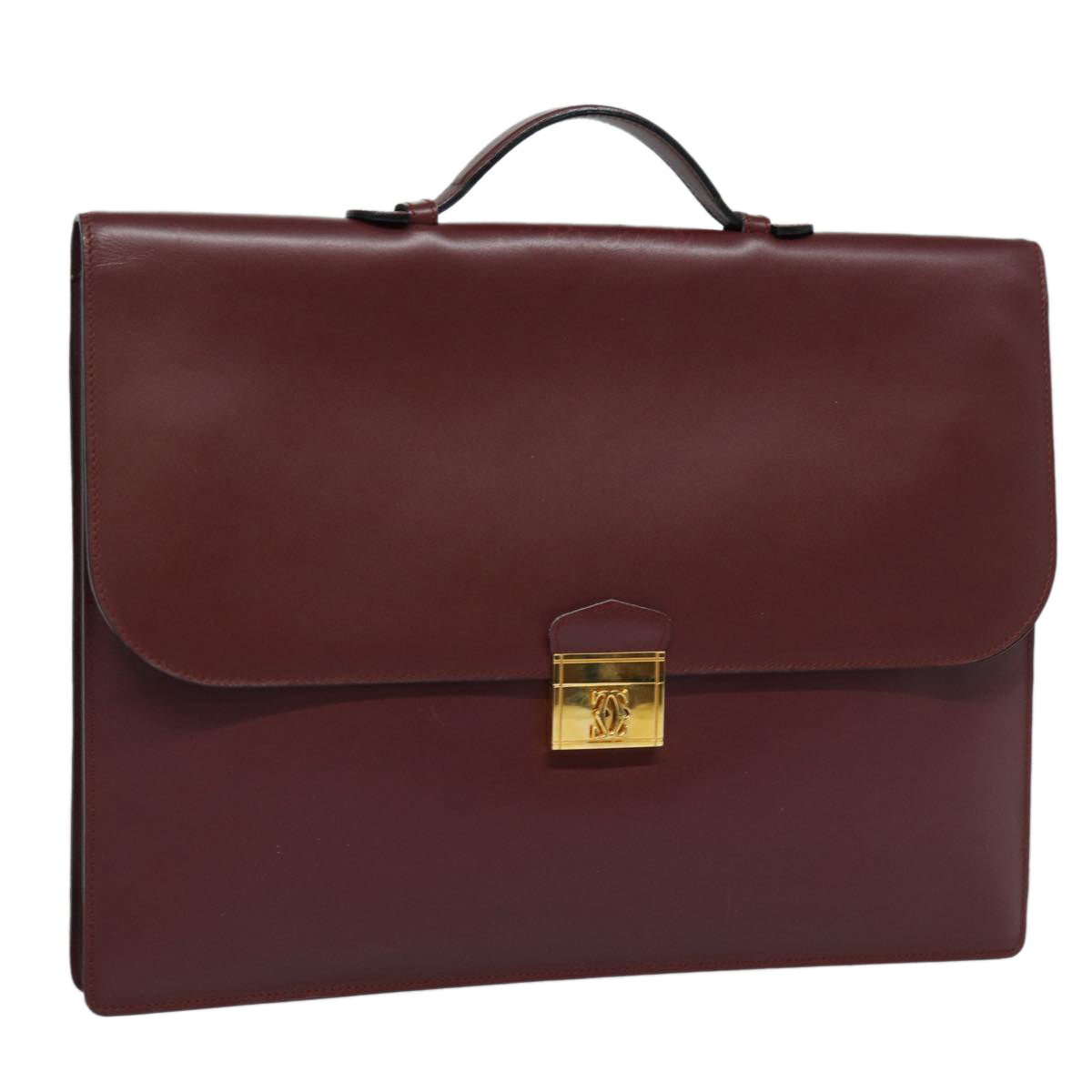 CARTIER Hand Bag Leather Bordeaux Auth yk14233