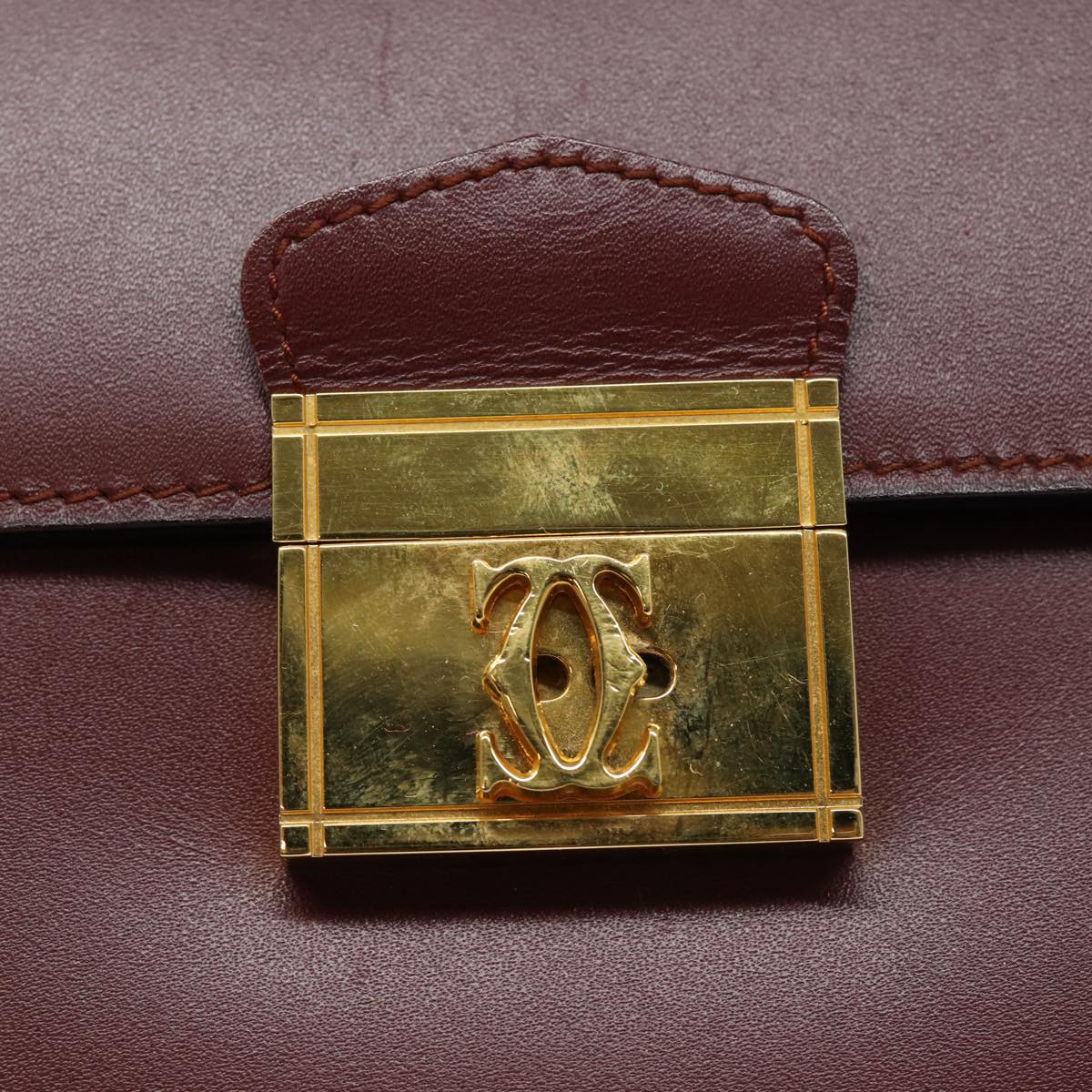 CARTIER Hand Bag Leather Bordeaux Auth yk14233